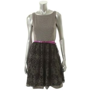 Houndstooth mini dress with lace